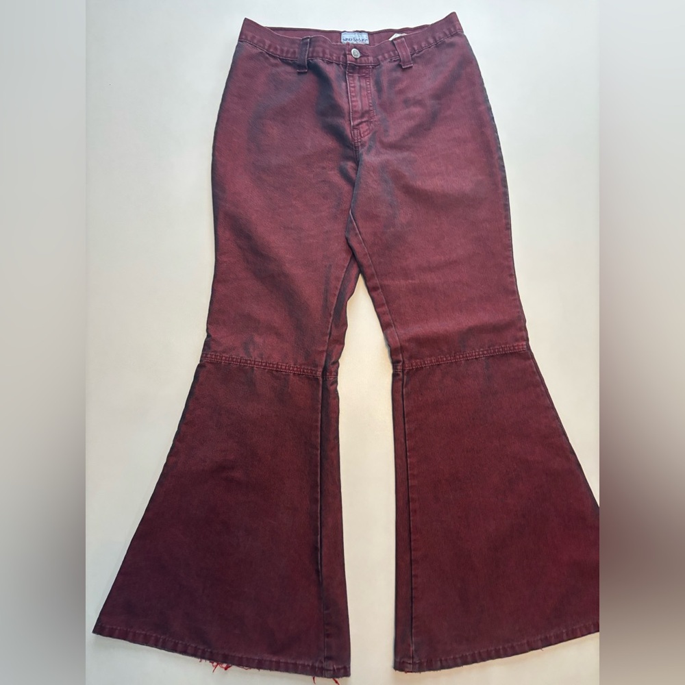 90s high rise wide leg women’s flared Santa Barbara red faded black jeans